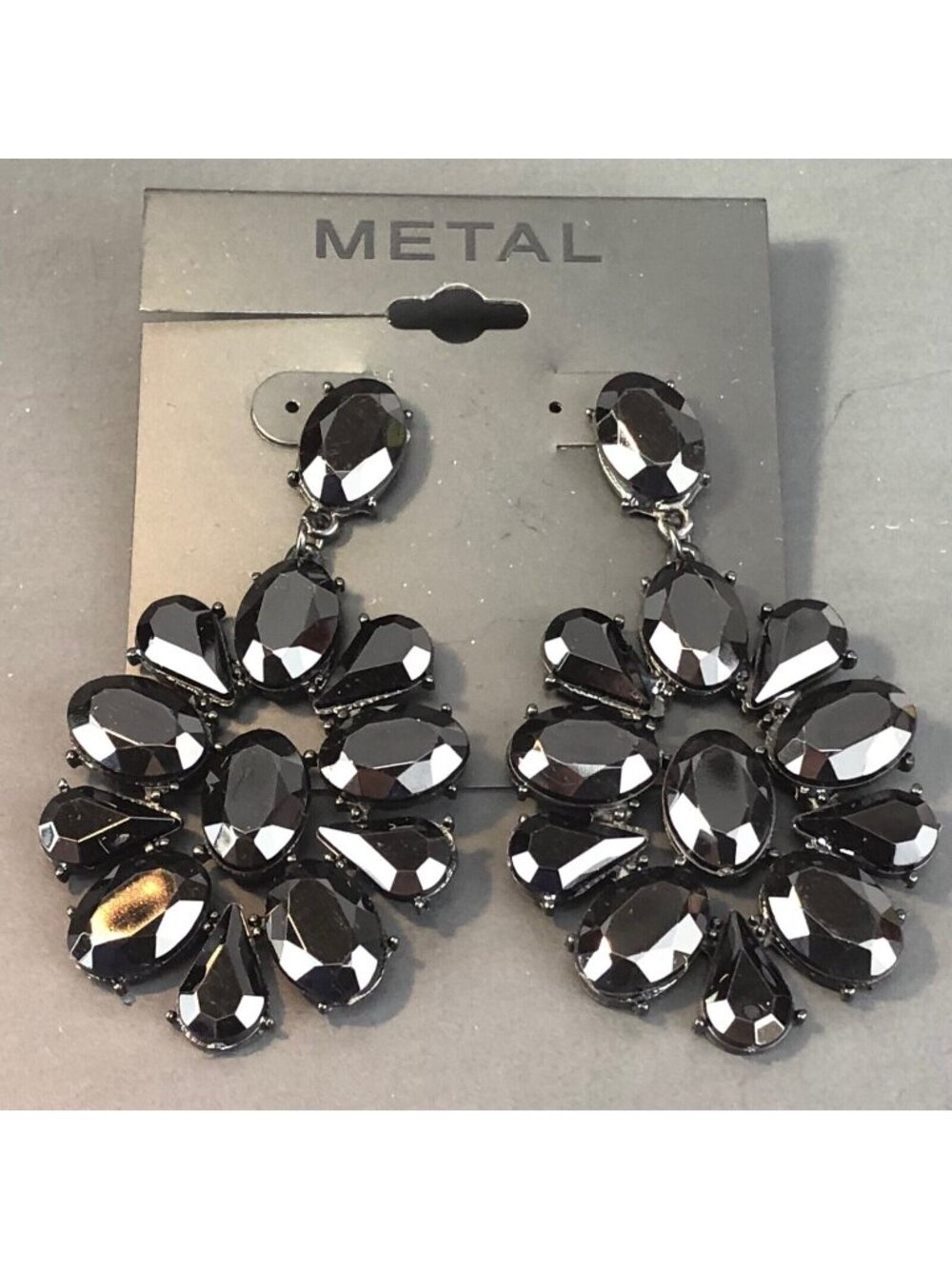 Kohls Metal Earrings Large Solid Black Dangle Rhinestone